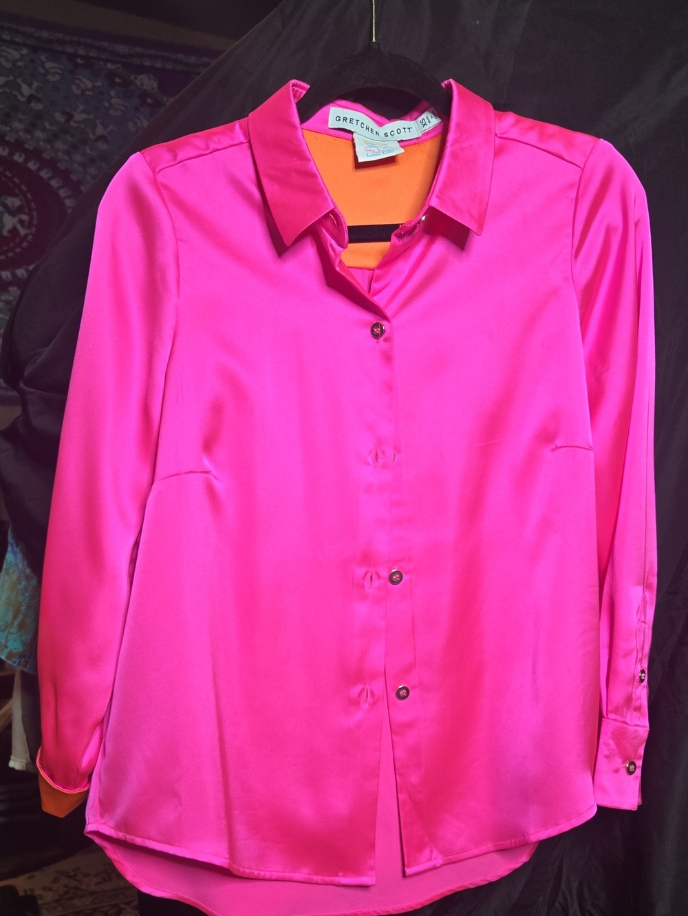 Gretchen Scott Bright Pink & Orange Satin Blouse